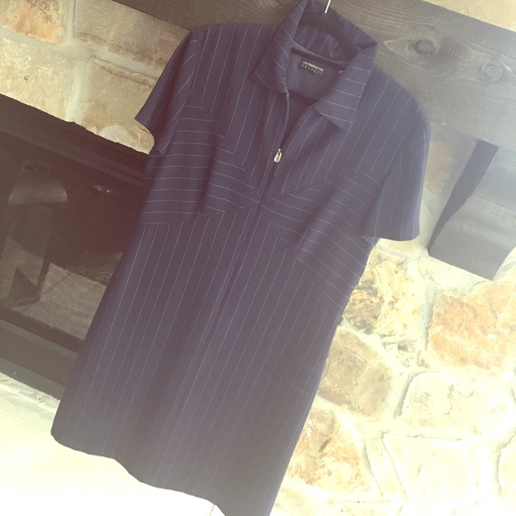 Pinstripe Pockets Zipper Dress